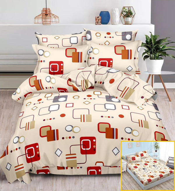 Lenjerii cu Elastic Finet Pucioasa Pat Dublu Crem Forme Geometrice BFE202