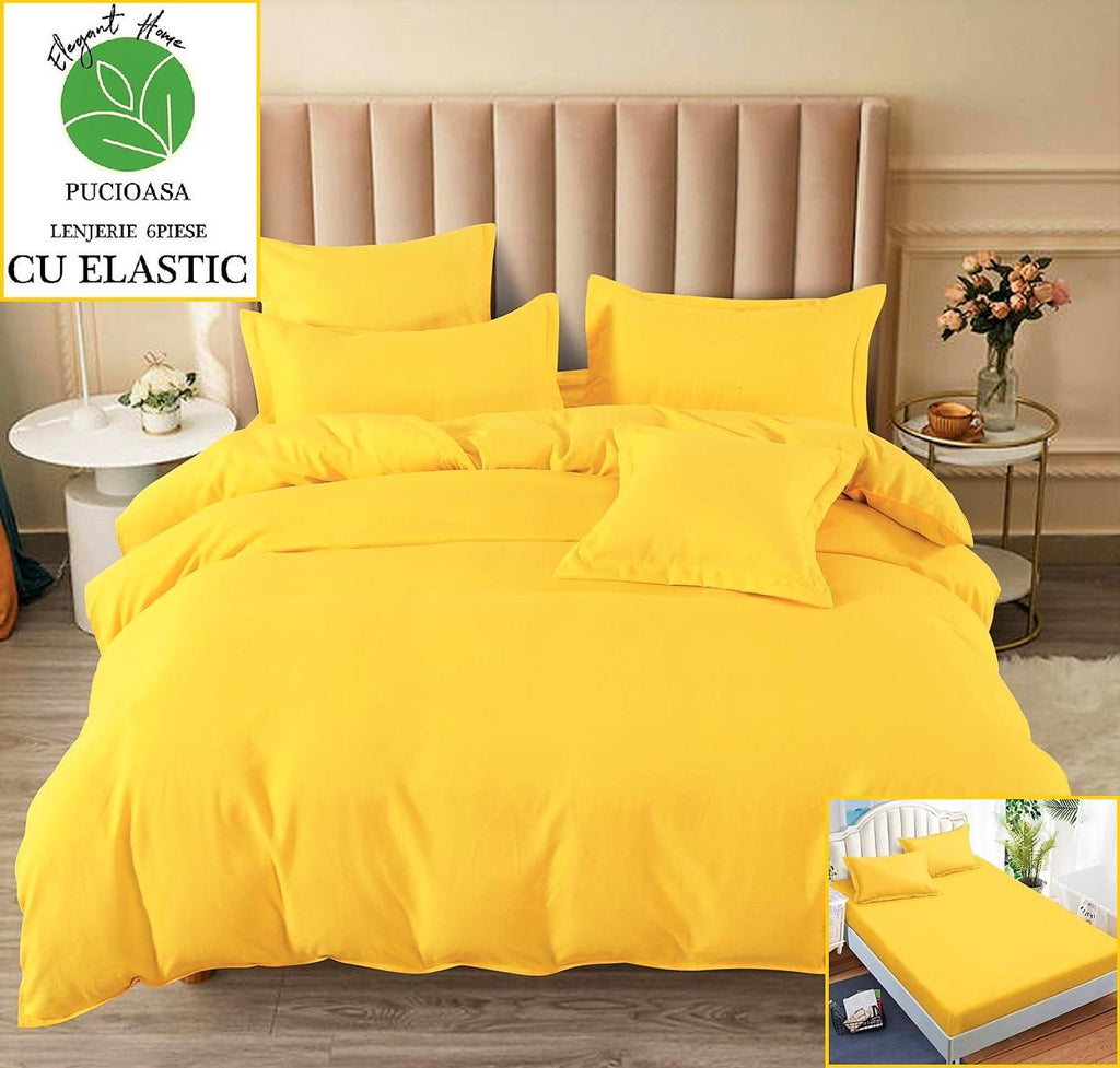 Lenjerii Uni cu Elastic Finet Pucioasa Pat Dublu Galbene BFE173