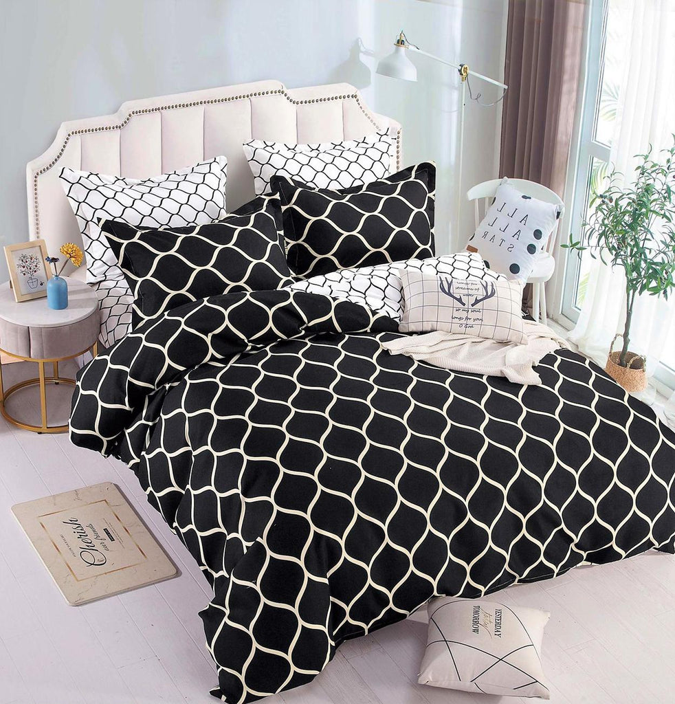 Lenjerie cu Elastic Bumbac Finet Alb Negru Abstract BFEJ83