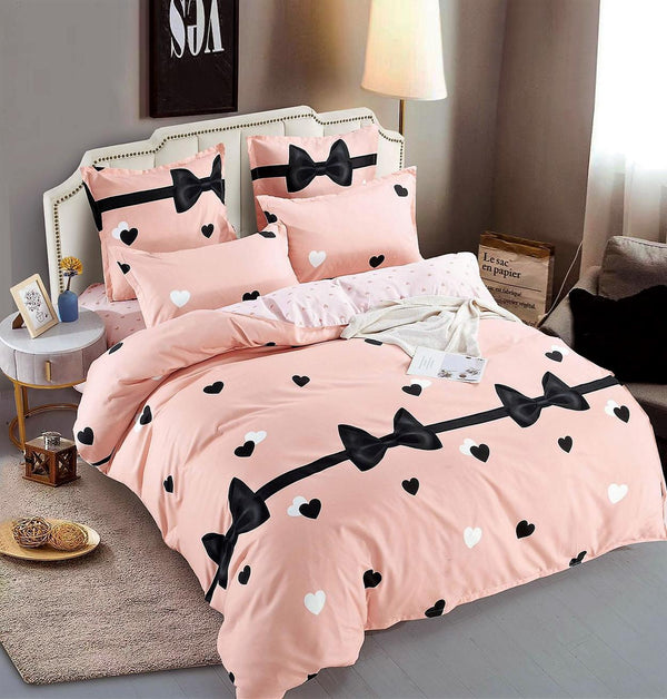 Lenjerie cu Elastic Bumbac Finet Roz Negru Inimioare BFEJ78