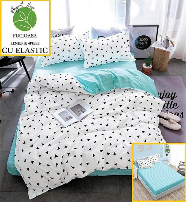 Lenjerii Bumbac cu Elastic 1+1 Gratis Albe Triunghiuri Negre LE35