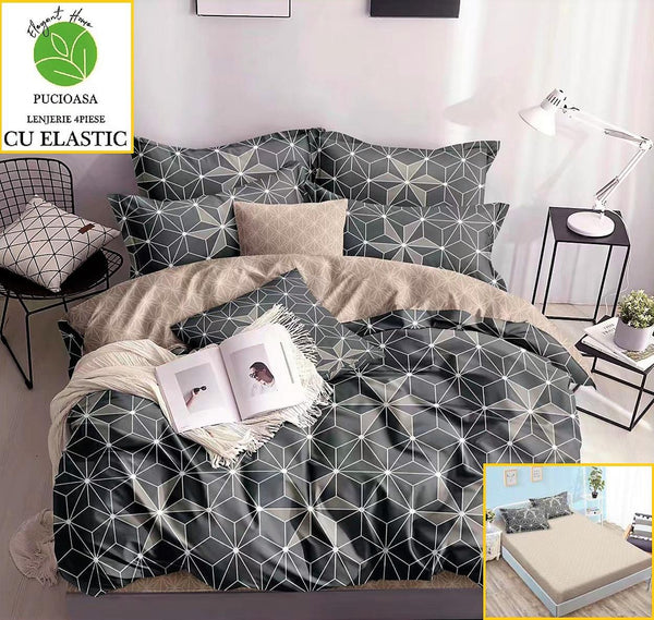 Lenjerii Bumbac cu Elastic 1+1 Gratis Gri Bej Geometric LE27