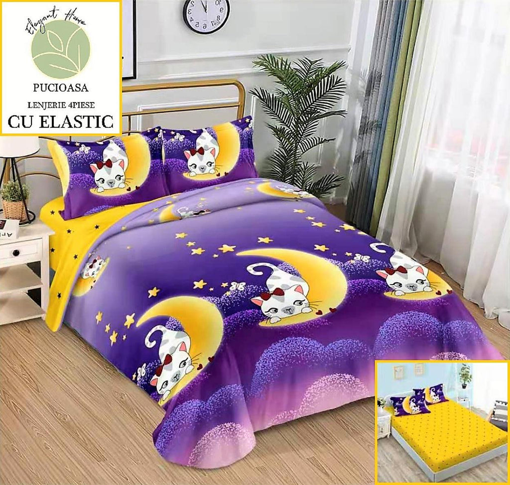 Lenjerii Bumbac cu Elastic 1+1 Gratis Galben Semiluna si stele LE08