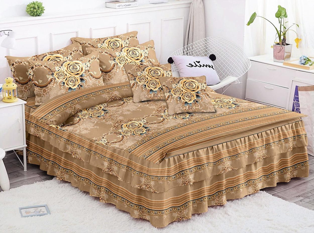 Lenjerii Elegante cu Volanase Bumbac Finet Bej Trandafiri BFC113