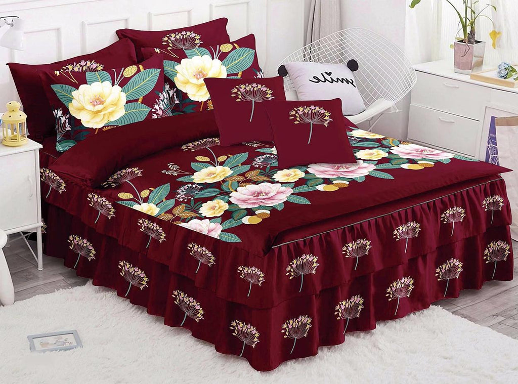 Lenjerii Elegante cu Volanase Bumbac Finet Bordo Floral BFC100