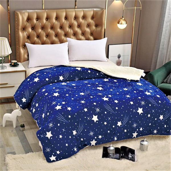 Patura Dubla Cocolino cu Blanita 200x230cm Albastru cu Stelute PCB40