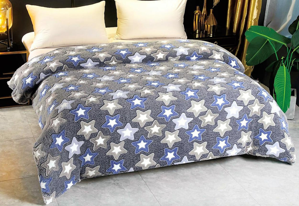 Paturi Pufoase Groase Pat Dublu Bleu Gri Stelute PCA102