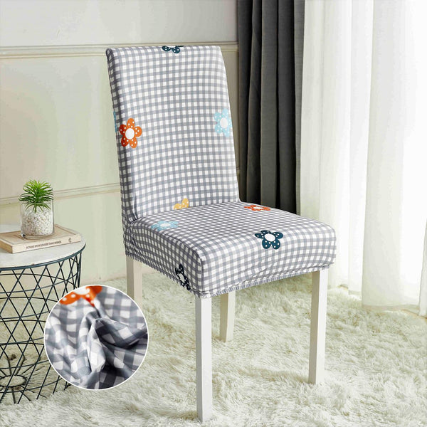 Set 6 Huse Scaune Elastice Gri Flori HME56D1