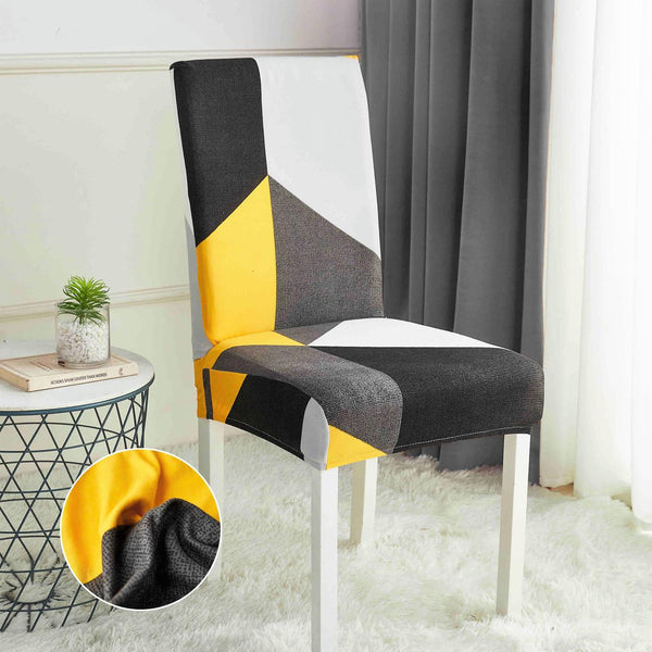 Set 6 Huse Scaune Elastice Gri Galben Geometric HME56E