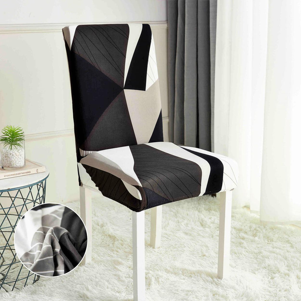 Set 6 Huse Scaune Elastice Negru Crem Geometric HME56A1